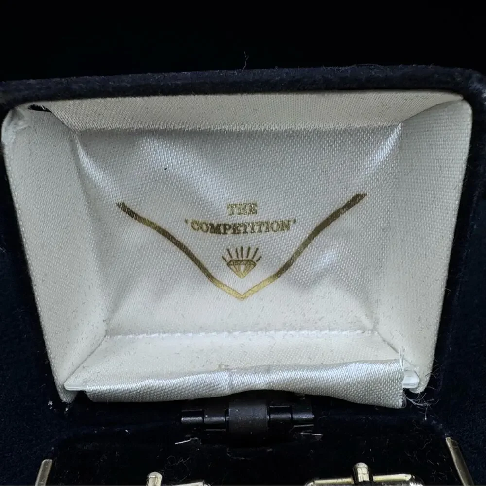 Vtg The Competition Black Onyx Cufflinks in Original Box
